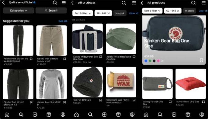 Fjallraven's Instagram shop page